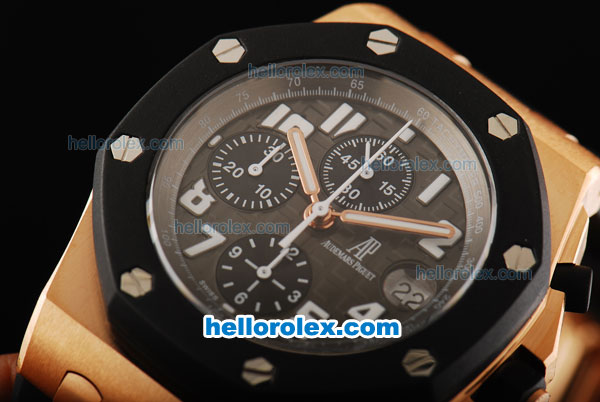 Audemars Piguet Royal Oak Offshore Run 12 Sec Swiss Valjoux 7750 Chronograph Movement RG Case with PVD Bezel and Black Dial-White Numeral Marker - Click Image to Close